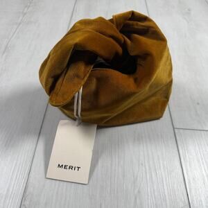 NWT Merit Beauty Signature Makeup Bag Corduroy Tie Top Pouch Minimalist Purse